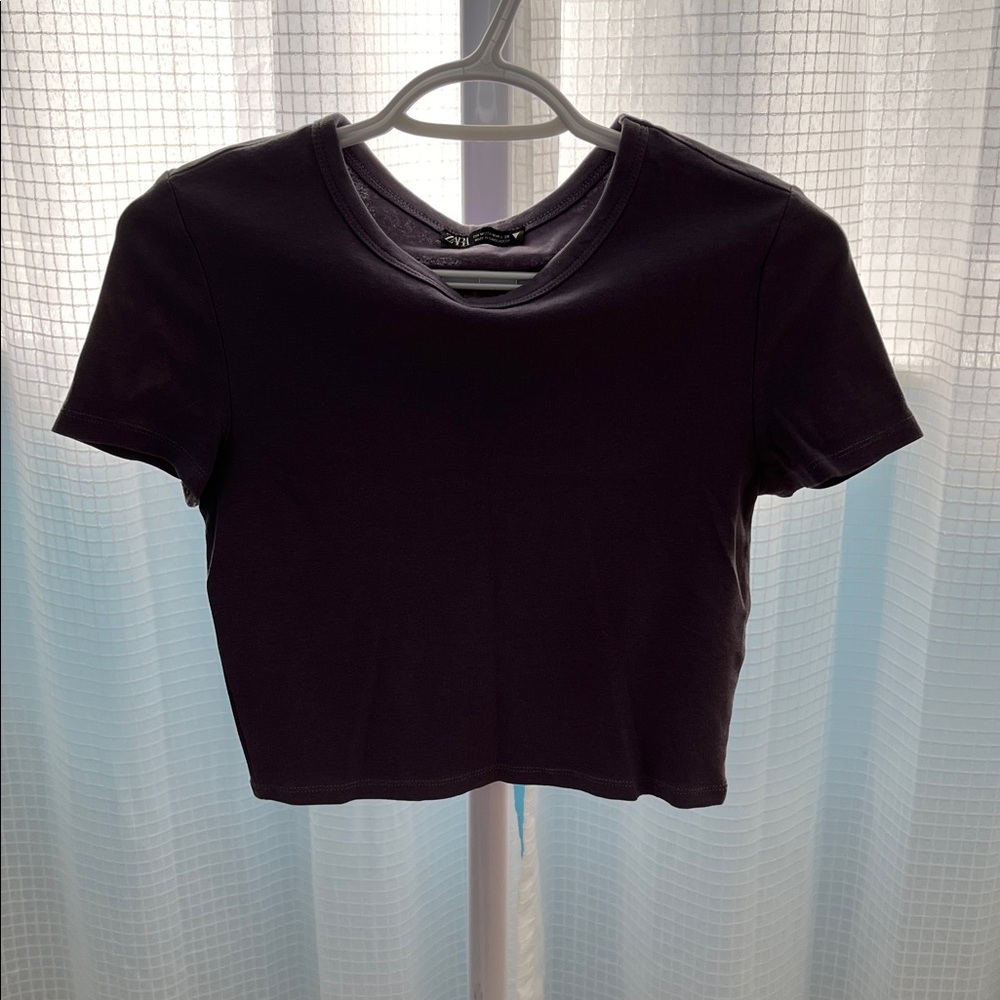 Zara Dark Purple Women's Crop Top & Aeropostale Lightweight Long Sleeve